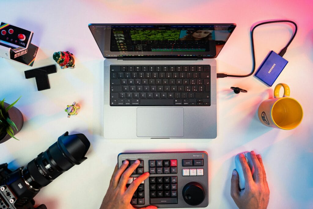Content creator workspace with video editing setup, illustrating the best AI video generators for 2026