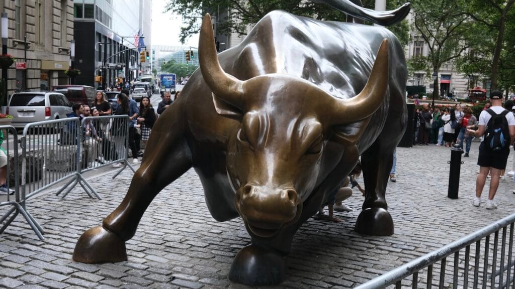 Rising green market chart representing the AI bull case
