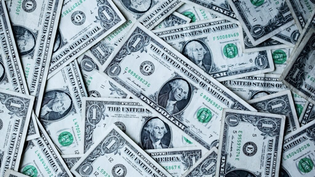 Fanned-out US dollar banknotes