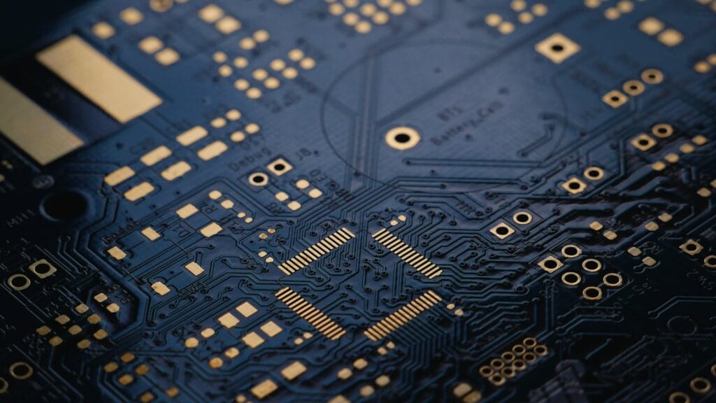Close-up of a silicon chip on a circuit board