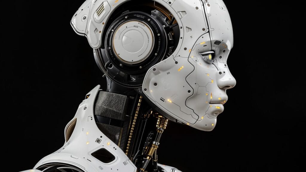 A humanoid robot standing against a plain background