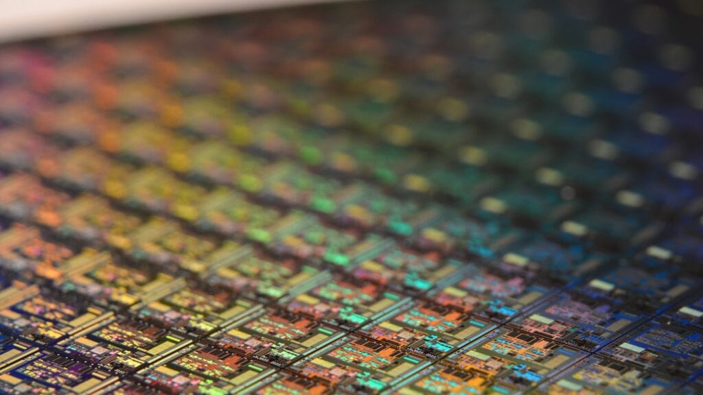 A silicon wafer representing Meta’s in-house Iris AI chip